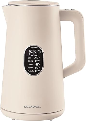 Hervidor Eléctrico de Acero Inoxidable de 1.5L, Tetera de Doble Pared de Toque Frío, Ebullición Rápida, Control de 5 Temperaturas, Pantalla LED,