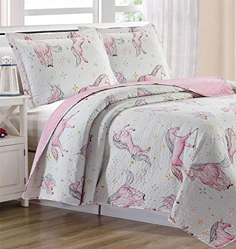 Home & Main 3 Piece Set - Quilt with 2 Pillow Shams - Premium Kids Bedding, Ultra Soft Microfiber Bed Set (Unicorn, Twin)