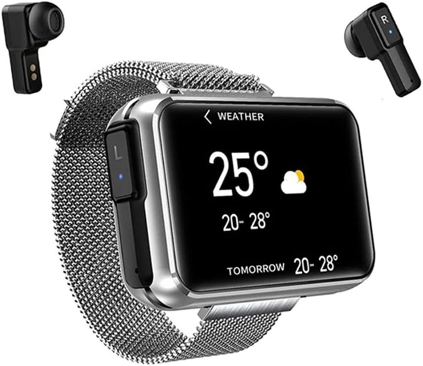 TWS Smart Watch with Earbuds Compatible with iPhone & Android, Headphones in Ear Square Smartwatch for Men Women, Fitness Tracker 1.4'' Touch Screen SpO2 Heart Rate Monitor (Silver)