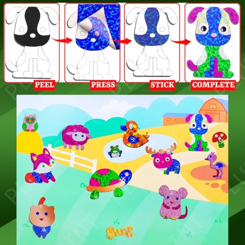 Image of PLUSPOINT Foil Art Kit for Kids Animals Theme 100+ Foam Stickers Arts and Crafts, No Mess Art for Kids, Fun Craft Kits & Supplies, DIY Creative Activities, Travel Toys Gifts for Girls & Boys Ages 5+