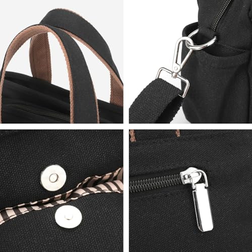 Large Canvas Tote Bag for Women Multi Pocket Messenger Shoulder Crossbody Handbag Bag with Zipper Work ping3