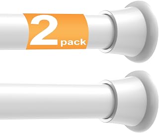 2 Pack Tension Curtain Rod 30-62 Inch White Shower Curtain Rods No Drilling Tension Rod for Windows Spring Adjustable Curtain Rods for Windows,Doorway,Bathroom,Closet,7/8" Diameter