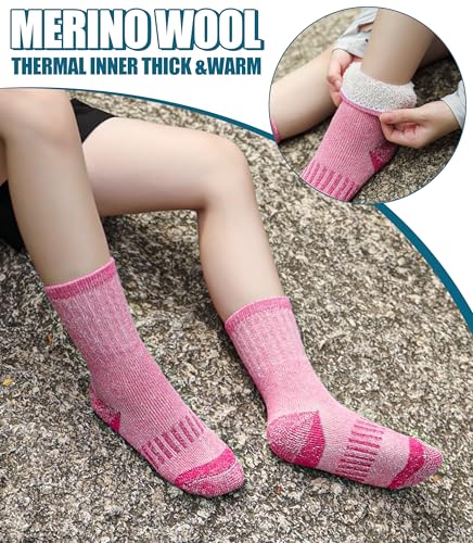 LINEMIN Kids Merino Wool Hiking Socks Boys Girls Winter Warm Thick Thermal Boot Thick Cushion Snowboarding Socks 3 Pairs2