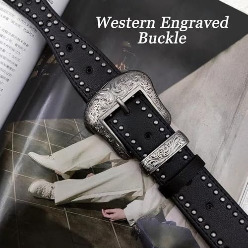 Western Cowboy Belts for Women with Vintage Buckle, Cowgirl Rock And Roll Punk Casual Jeans Belt Hot Girl Studded Belt2