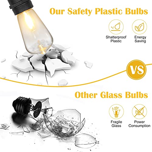 64FT(32FTx2PCS) LED Outdoor String Lights, Waterproof String Lights with 30 ST38 Shatterproof Edison Bulbs,Commercial Grade String Lights,Hanging Outdoor Lights for Patio Backyard Deck Gazebo - Image 6