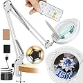 15x Magnifying Glass with Light and Clamp Stand - Long Arm Magnifying Lamp with Remote & Dust Cover - Hands-Free 5 Color Desktop LED Magnifier Lamp with Light for Reading, Crafts, Hobbies, Close Work