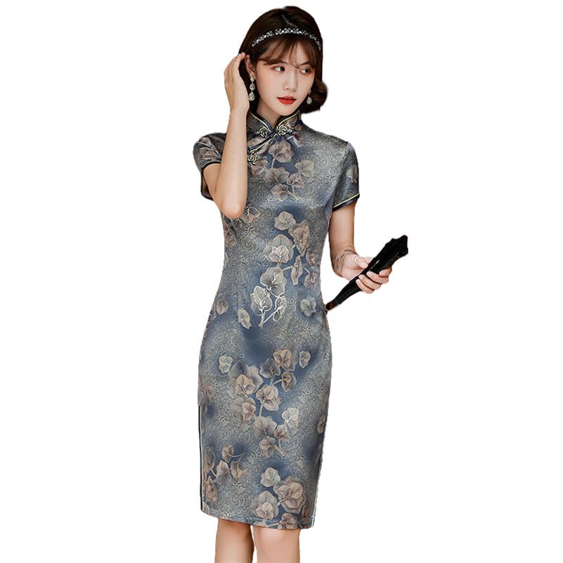 Robe chinoise d'été courte style cheongsam chic pour spectacle