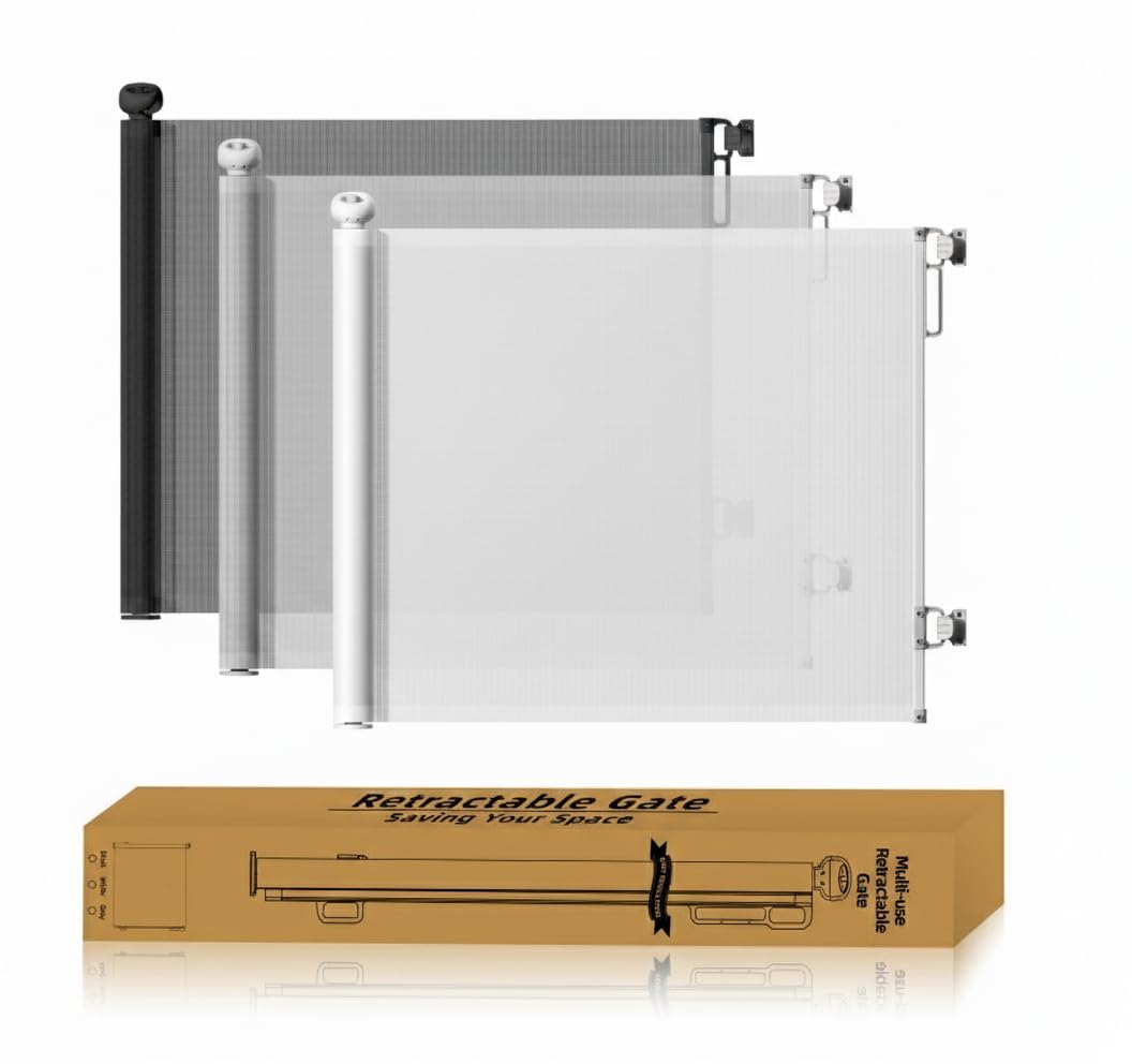 Start and Drive Ltd, einziehbares Babygitter, 87 cm x 130 cm, Treppenschutzgitter, Rolle für Babys und Haustiere, Hunde, ausziehbare Absperrgitter (weiß)