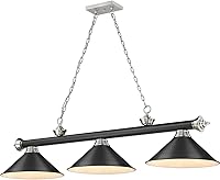 Vista 1 de Z-Lite 2306-3MB-BN-MB15 - Colgante de billar con cordón, 3 luces, 180 vatios totales, negro mate y níquel cepillado