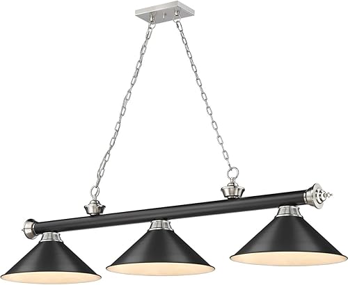 Z-Lite 2306-3MB-BN-MB15 - Colgante de billar con cordón, 3 luces, 180 vatios totales, negro mate y níquel cepillado