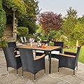 VINGLI 7 Pieces Patio Dining Set, Wicker Outdoor Dining Set for 6 Patio Furniture Set with Acacia Wood Table Outdoor Table and Chairs for Garden and Yard