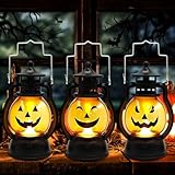 Ycaaeo 3 Stück Halloween Deko Kürbis Laterne,Kürbislaternen-Licht,Halloween Herbstdeko Kürbis Laterne mit LED Kerze,Ragbare Kürbis Led mit Verschiedenen Ausdrücken für Innen Außen Gärten