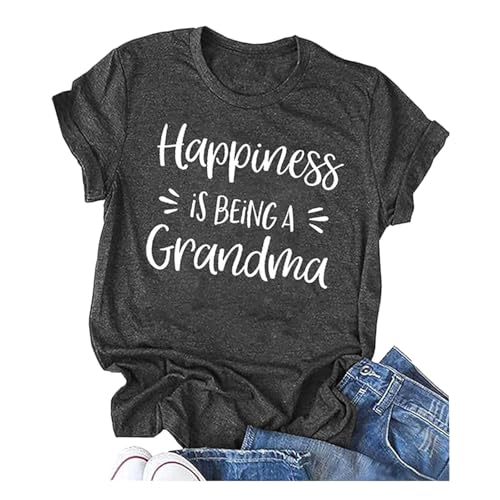 Camiseta de manga corta para mujer con cuello redondo y letras inglesas, estilo informal, de moda, gris, M