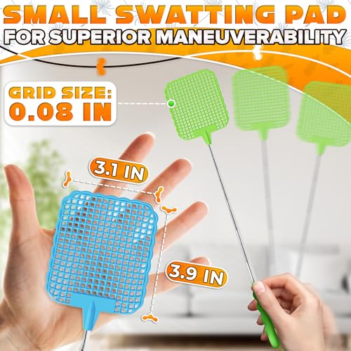 3-Pack Telescopic Fly Swatter Set – Durable and Lightweight Extendable Fly Swatter for Indoors and Outdoors, 3.1 x 3.9 Flexible Head, Non-Slip Ergonomic Rubber Handle, Compact Design for Easy Storage