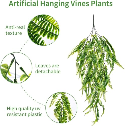 Image of Dekorly Artificial Vines Fake Greenery Garland Willow Leaves Faux Hanging Plants Trailing Weeping Ivy Drooping Hanging Vines Faux Plants Realistic (Design-C, 65CM)