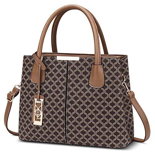 DIRRONA Retro Bolsos de Mujer Impresión Clásica Bolso Señoras Tote para PU Cuero Viajes Casual Diario Bolsos Cruzados Alta Capacidad Bandolera de Hombro Caqui Cover