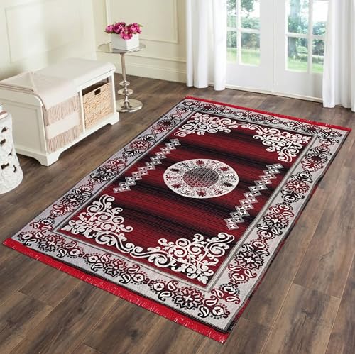 Image of ErraTex Hand Woven Cotton Carpet Multicolor Durable Lightweight Durrie Persian Style Area Rug for Living Room Bedroom Hallway Aladin Design 5x7 Feet