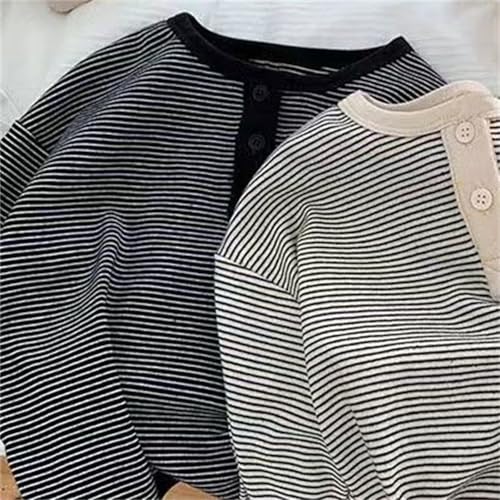 Boys Girls Classic Striped Sweatshirts Toddler Kids Crewneck Long Sleeve Button up Pullover Oversized Cute Aesthetic Outfits2