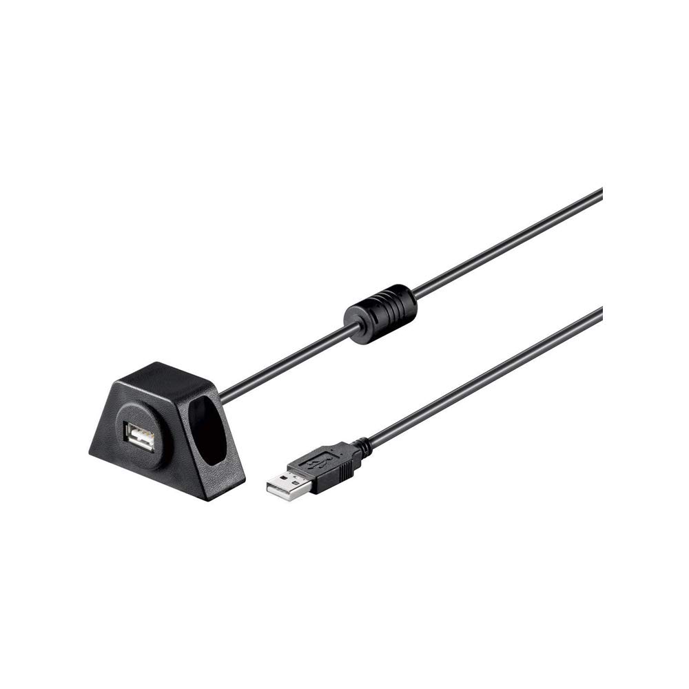 Goobay 93351 Cavo Prolunga USB Tipo A 2.0 con Supporto con Supporto di Montaggio, Nero, 2 m Lunghezza del Cavo