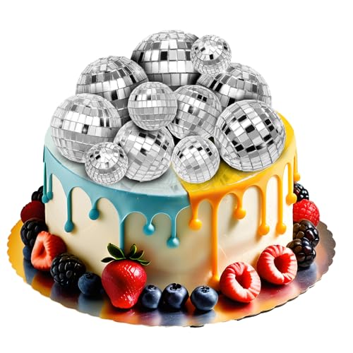 Bewudy 11 bolas de discoteca para decoração de bolos, bolas de espelho, 6 tamanhos, bolas de discoteca, decoração de bolos, decoração de bolos, decoração de bolos, acessórios de festa, bolos,