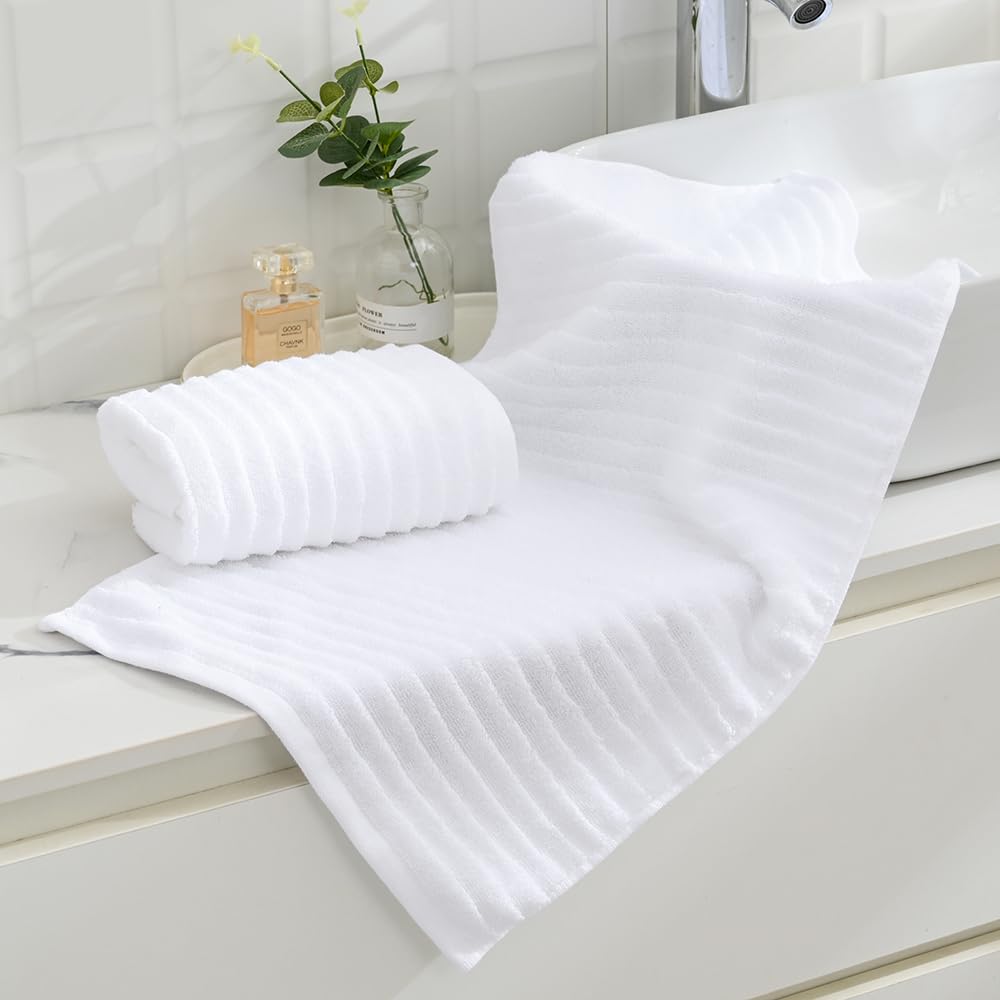 sense gnosis 100% Cotton White Hand Towel Set of 2 Thick Stereoscopic Ladder Striped Soft Quick Dry and Absorbent Bathroom Decorative Hand Towel 13 x 29 Inch - Image 2