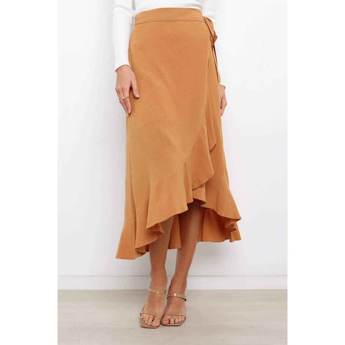 Daysskk Jupes portefeuille asymétriques à volants pour femme, jupe d'été bohème, longueur midi