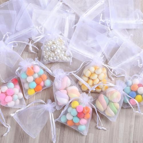Naler 120 x Organza Säckchen Weiß Organzabeutel Schmucksäckchen Geschenktüten - 7 x 9 cm
