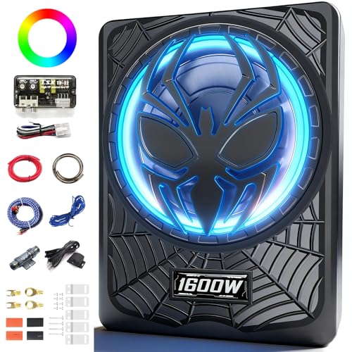 Image of 1600W Slim Underseat Car Subwoofer and Amp Package, Powered Under Seat Subwoofer with Built-in Amp, Deep Distortion-Free Bass, RGB LED Ambient Light Switch, for Truck SUV Jeep Car Audio
