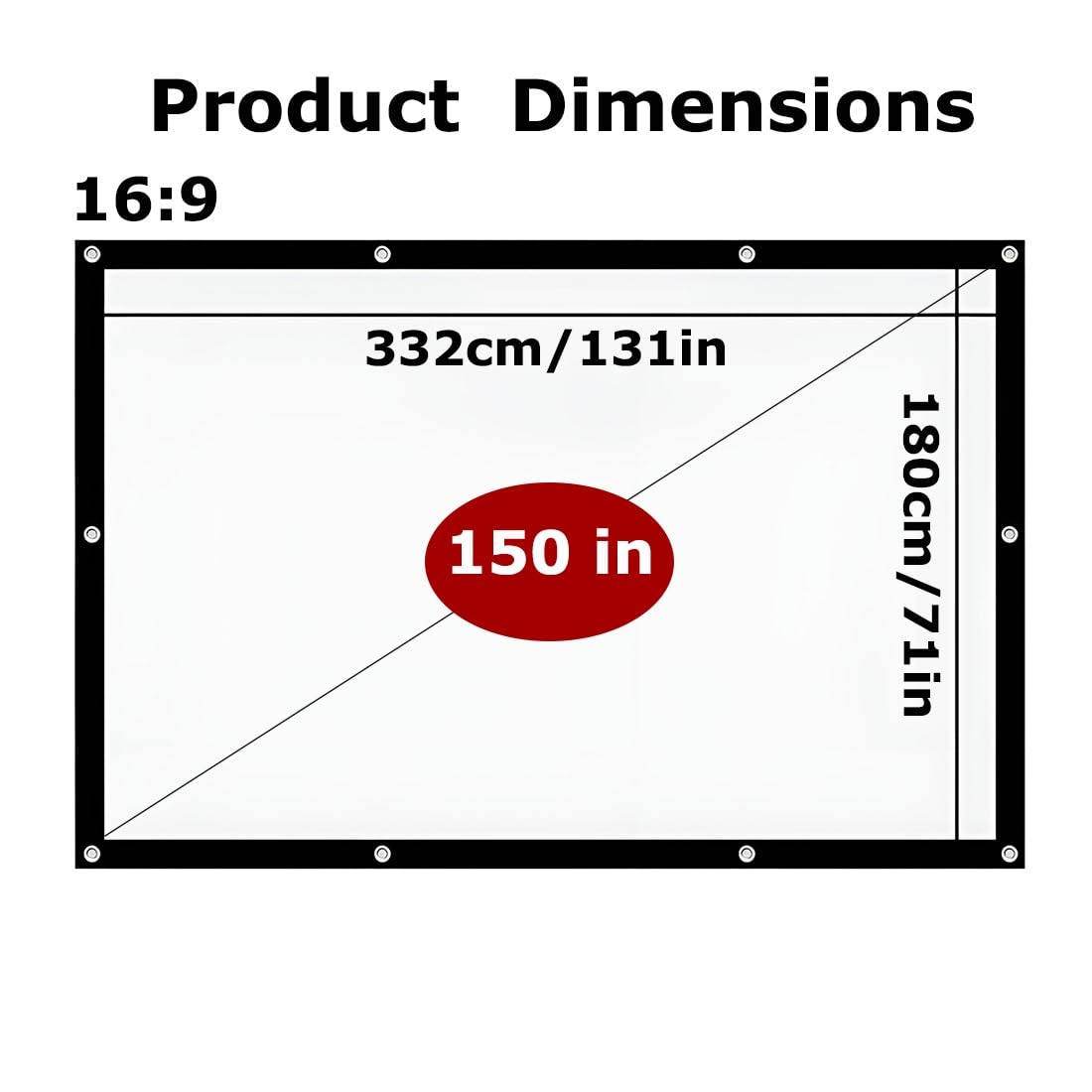 150/200 Pollici Lavabile Schermo for Proiettore for Home Theatre, 120 Pollici 16:9 HD Portatile Schermo di Proiezione Antirughe, Telo Proiettore for Esterni Interno(150in 16:9)
