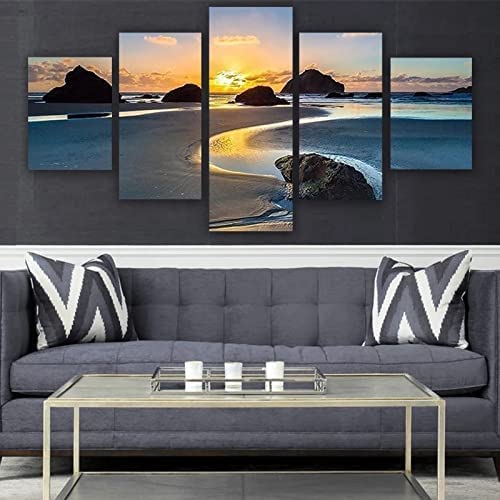 Peinture sur toile de la mer et coucher de soleil avec son cadre de 150x80 cm