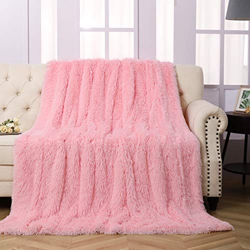 Faux Fur Throw Blanket, Super Soft Lightweight Shaggy Fuzzy Blanket Warm Cozy Plush Fluffy Decorative Blanket For Couch,Bed, Chair(50"X60", Pink) #TOP1