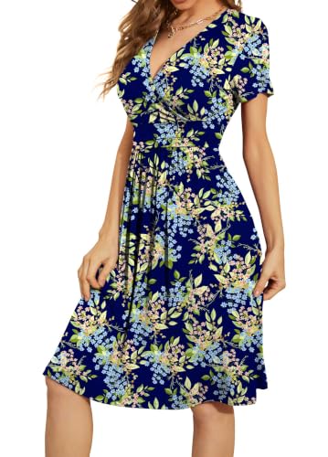 Image of WEACZZY Women's Summer Short Sleeve Casual Dresses V-Neck Floral Party Dress with Pockets