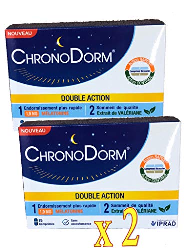 CHRONODORM - Mélatonine et PLANTES Double-Action 1.9 mg (15 cp) Phytothérapie et mélatonine pour favoriser l'endormissement - Lot de 2 Boites de 15 Comprimés (2) Cover