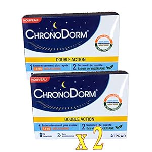 CHRONODORM – Mélatonine et PLANTES Double-Action 1.9 mg (15 cp) Phytothérapie et mélatonine pour favoriser l’endormissement – Lot de 2 Boites de 15 Comprimés (2)