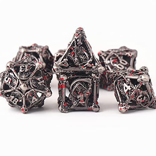Metal Dice Dnd Set Playing Dice 7Pcs Hollow Polyhedral Dice Suitable For Dungeons And Dragon Rpg Explorers Savage World And Table Games Death Style Dice/Freegifts Tray With Leather Dice Pouch #TOP1