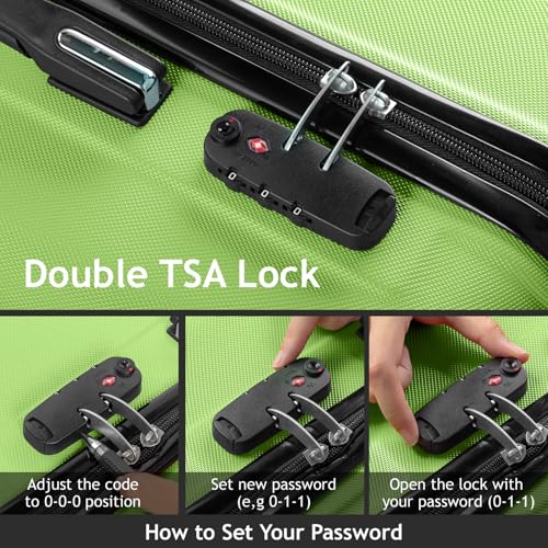BIVVI 3-in-1 Luggage Sets,Suitcase with Spinner Wheels and TSA Lock,ABS Trolley Case 20In Carry On Luggage 24In 28In Large Suitcase,Lightweight Rolling Suitcase for Men and Women,Green3