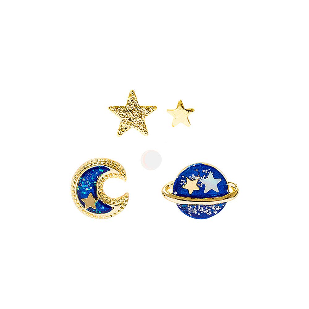 YAMULA 5 Pcs Stud Set Amazing Planet, Star&Moon Stud Earrings for Girls