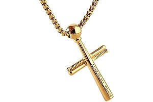 Baseball Cross Sports Pendant Necklace: Stainless Steel Baseball Bat Cross