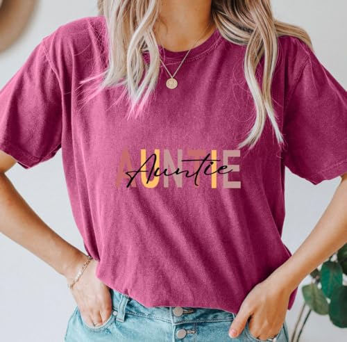 Image of Auntie Women Warm Lovely Love Print Blessing Holiday Summer Ladies Women Casual Short Sleeve T-Shirt.
