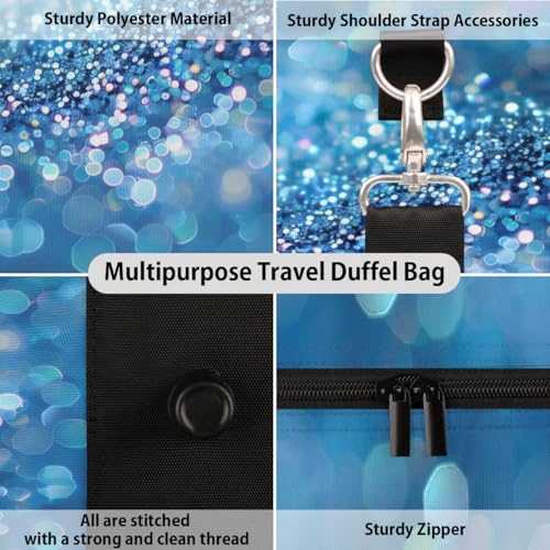 Dreamy Blue Sequins Travel Duffel bag for Men Women Weekender Overnight Bag Gym Bag Carry On Luggage Bags for Yoga Workout Sports3