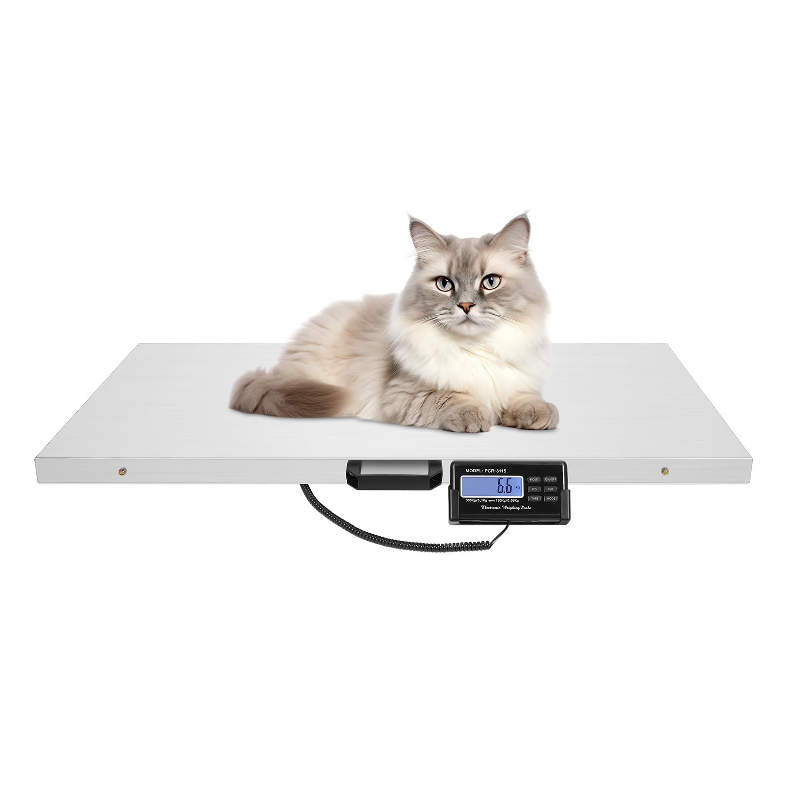 Bilancia per animali, 103,5 x 53 x 4 cm, digitale veterinaria, grande piattaforma in acciaio inox, scala industriale fino a 300 kg, schermo LCD