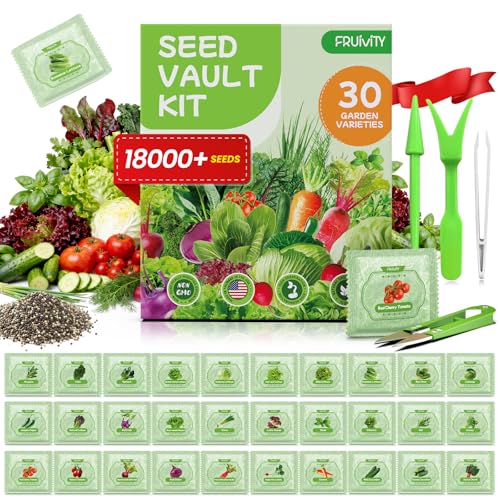 Fruivity 30 Heirloom Seeds Variety Pack - 18500+ Non-GMO Seeds for Planting Vegetables, Home Garden Seeds for Hydroponic, Indoor and Outdoor, Valentines Unique Gift for Mother, Women, Mom, Friend, Her