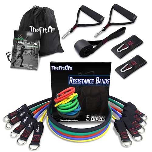 TheFitLife Resistance Bands Set 150lbs for Men & Women Home Gym Equipment with Handles Door Anchor & Ankle Straps Stackable Exercise Bands for Full Body Workout & Strength Training