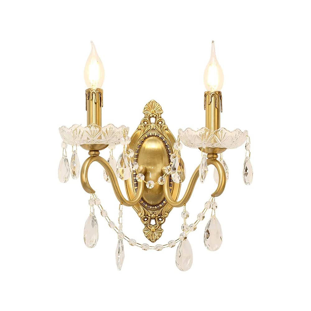 Aitian Light Wall S,European Style Copper Crystal Decorative Candlestick Wall Lamp,Indoor Living Room Bedroom Bedside Ing Wall Sconces (Double Head) Bedroom Wall Sconces