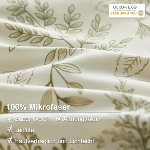 Lanqinglv Bettwäsche 220x240cm Grün Blätter Blumen Muster,aus Microfaser – Ansicht 5