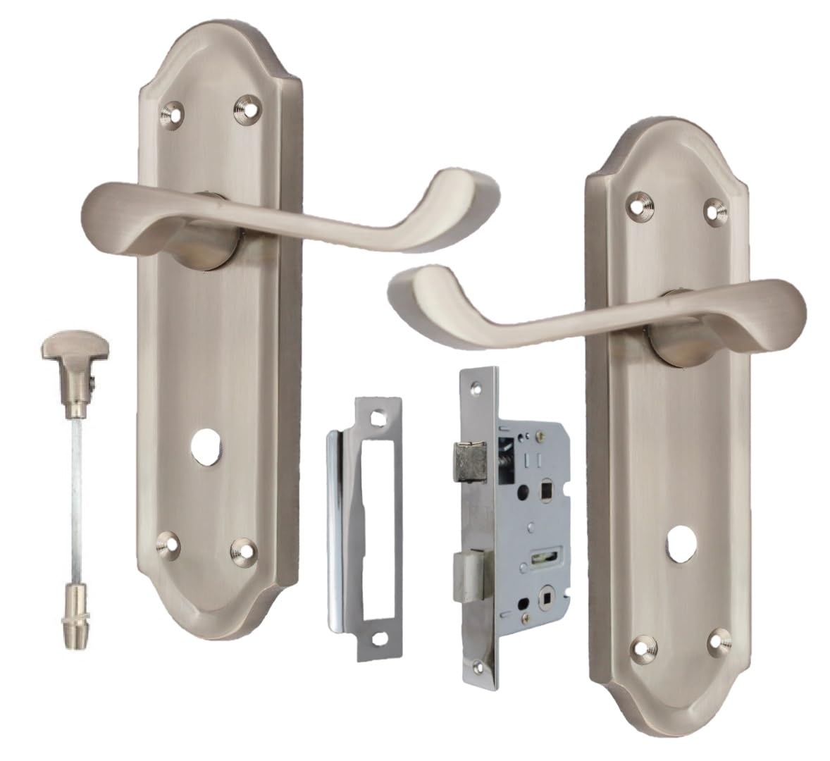 Epsom Door Handle Askworth Satin Nickel Internal Door Handle Set – Lever on Backplate 170mm x 48mm – Includes Sash Lock – 1 Pair