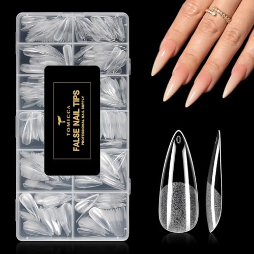 TOMICCA 504Pcs Capsule Americaine Ongle Stiletto Long, 12 Tailles Capsules Ongles Gel Couverture Complète Faux Ongles sans limage pour Extension et Salon de...