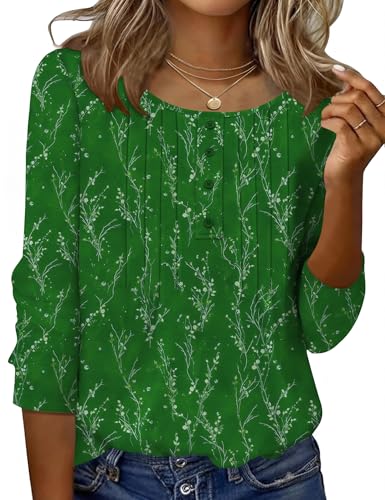 Ivicoer Womens St Patrick's Day Outfit Tops for Women 3/4 Sleeve Crewneck Blouses for Women Dressy Casual Green White Floral S