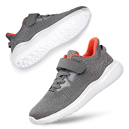 Alibress Boys Girls Kids' Sneakers Knitted Mesh Sports Shoes Running Shoes for Kids Fashion Breathable Lightweight Grey 3.5 Big Kid