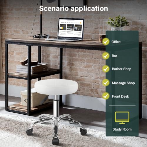 Image of BFTOU White Classic Swivel Stool with Wheel for Salon Work Home SPA Shop Height-Adjustable Rolling Stool Chair Small
